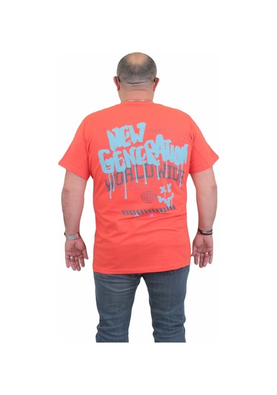 Moc Grande Mocgrande Erkek Büyük Beden Sıfır Yaka Tişört New Generation 24130 Nar Çiçeği-Nar Çiçeği Narçiçeği
