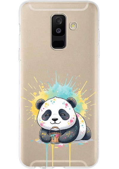 Samsung Galaxy A6 Plus 2018 İle Uyumlu Splash Panda Tasarımlı Şeffaf Silikon Kılıf Şeffaf