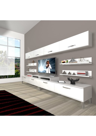Decoraktiv Ekoflex 360y Slm Krom Ayaklı Tv Ünitesi Tv Sehpası Beyaz