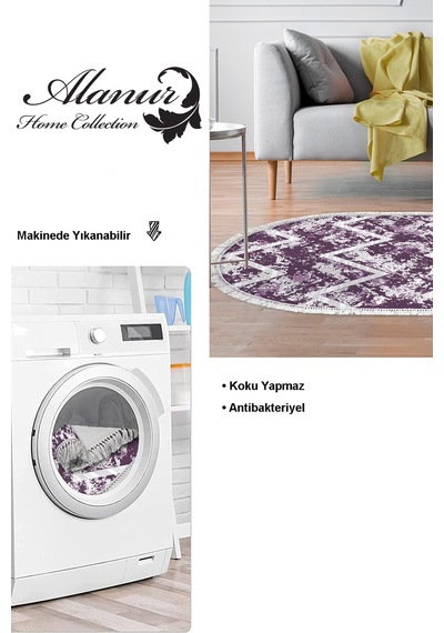 Dekoreko Kaymaz Taban Djt Salon Halısı Trend Saçaklı Oval Iskandinav F5128 Mor