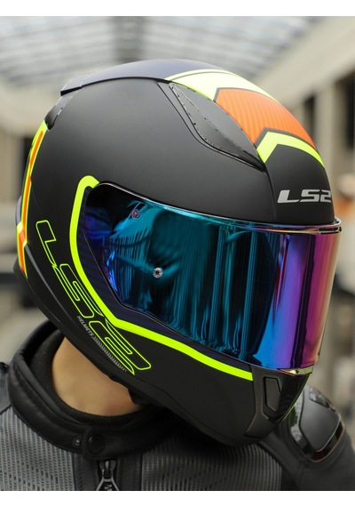 Rapid 2 Extra Race Full Face Motosiklet Kaskı Yarış Spoiler + Şeffaf + Gökkuşağı Vizörlü Mat Sarı - Mavi