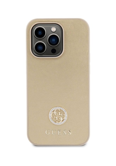 Apple Uyumlu iPhone 15 Pro Max Kılıf Guess Lisanslı Deri 4g Metal Logo Strass Kapak Siyah
