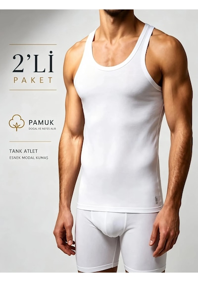 U.S. Polo Assn. 2'li Klasik Pamuklu Erkek Atlet Beyaz