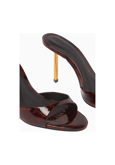 Schutz Open-toe 87 Parlak Patent Deri, Ince Bantlı Ve Metalik Topuklu Sandalet Kahverengi
