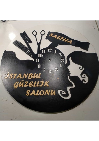 Kuaför Veya Güzellik Merkezi 3+3 Mdf Kişiye Özel İsim Yazılı Duvar Saati Çok Renkli
