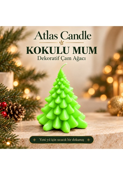 Fosfor Yeşili Kokulu Çam Ağacı Mum - Renkli Yılbaşı Hediyesi Yeşil