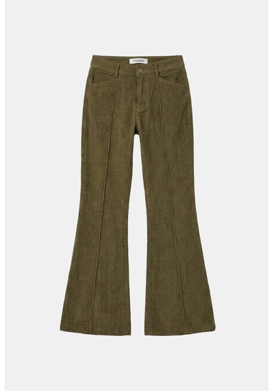 Kadın Haki Flare Fit Pürüzsüz Dokulu Esnek Velvet Kadife Kumaş Pantolon Yeşil