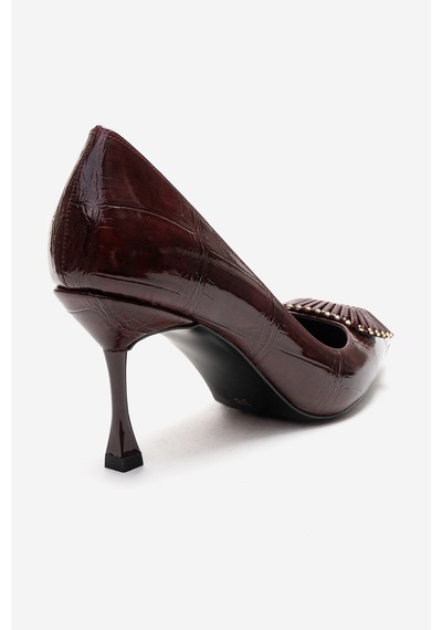 Luvishoes Rebel Bordo Baskılı Tokalı Kadın Topuklu Ayakkabı Bordo