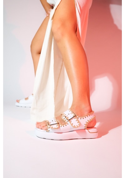 Luvishoes Douro Beyaz Cilt Hakiki Deri İp Örme Detaylı Kadın Sandalet Beyaz