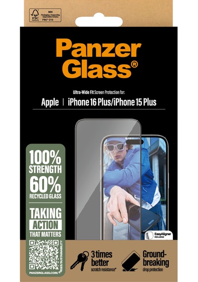 Panzerglass Apple Uyumlu iPhone 16 Plus 15 Plus Ultra-wide Fit Çerçeve Aparatlı Tam Koruma Ekran Koruyucu