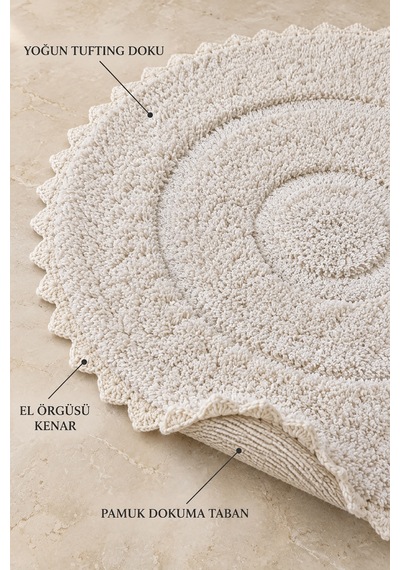 Alanur Bodrum Tufting Cotton Pamuklu El Işi Örgülü 90 X 90 Cm Paspas 110 Ekru