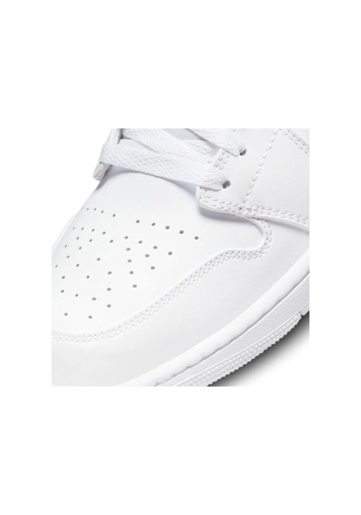 Nike Air Jordan 1 Mid Erkek Sneaker Hakiki Deri Bilekli Spor Ayakkabı Beyaz Beyaz