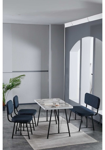 Hayat 70x110 Efes Mutfak Masası, Mutfak Masası Takımı, Yemek Masası, 2 Sandalye 1 Bench - Lacivert Lacivert