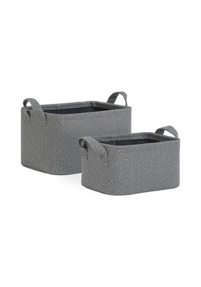 Ocean Home Textile 2'li Antrasit Renk Dokulu Kumaş Sepet Set 24 x 17 x 12 / 30 x 21 x 18 cm
