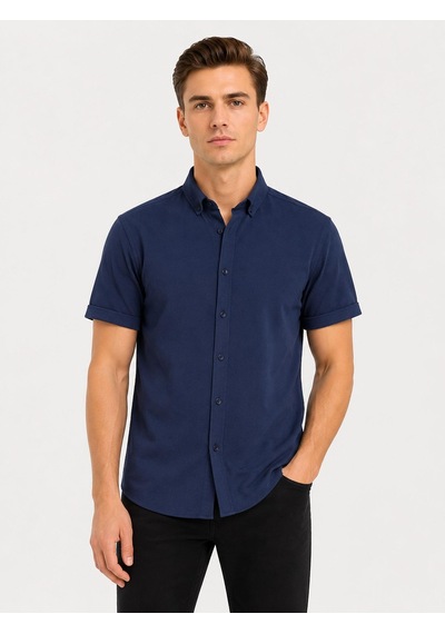 Classics Men Cafes Likralı Kısa Kol Slim Fit Erkek Gömlek - 7735 Lacivert Classics Men Cafes Likralı Kısa Kol Slim Fit Erkek Gömlek - 7735 Lacivert