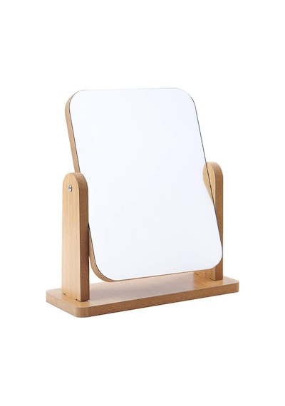 13x18 Cm Ahşaptan 360 Derece Dönebilen Masaüstü Standlı Ayarlanabilir Makyaj Aynası Masaüstü Ahşap Ayna Açık Bej