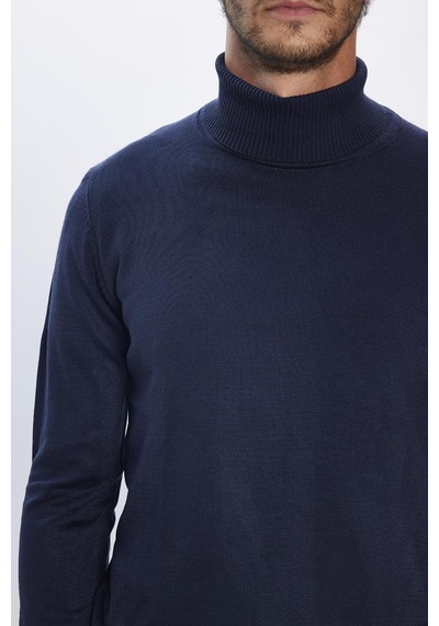 Tudors Slim Fit Dar Kesim Tam Balikcı Yaka Tüylenmeyen Yumuşak Dokulu Lacivert Erkek Triko Kazak-29110-lacivert Lacivert