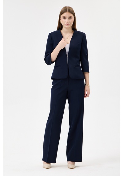 Velnara Moda Lacivert Zamansız Klasik Kadın Takım Elbise-v Yaka Ceket & Boru Paça Pantolon Lacivert - 927039466 Lacivert