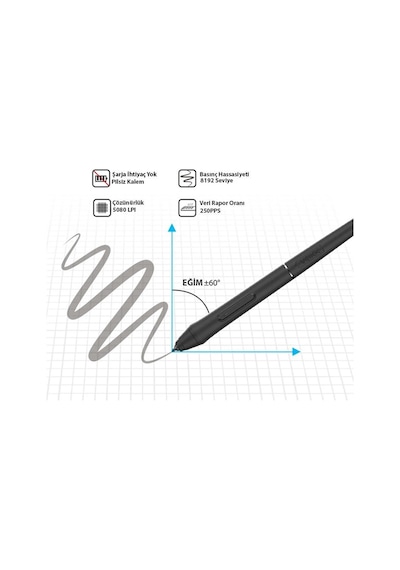 Veikk VK640 ve VK1200 Grafik Tabletler Için 8192L Pilsiz Kalem - P05