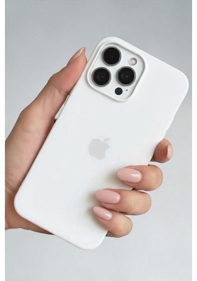 Iphone 16 Pro Max Uyumlu Kılıf Logolu Lansman Soft Yumuşak Içi Kadife Silikon Kapak Beyaz