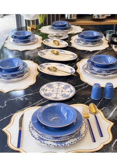 29 Parça 6 Kişilik Porselen Yemek Takımı Tulip-4299 Mavi