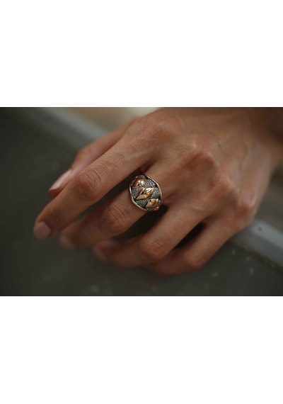 Reis Kuyumculuk T1828 Bold Cognac Ring Pembe Altın Yüzük