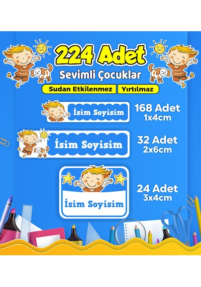 Sevimli Çocuklar Temalı Okul Kreş Kişiye Özel İsim Etiketi - Model 619 Çok Renkli