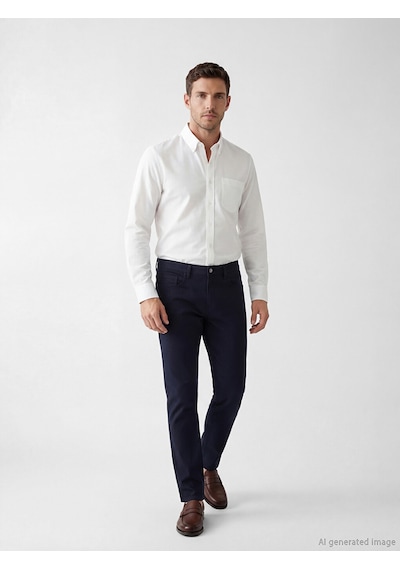 Lcwaıkıkı Classic Beyaz Regular Fit Keten Görünümlü Erkek Basic Gömlek
