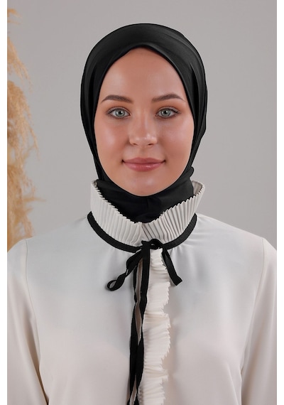 Melodi Scarf Kadın Tesettür Pratik Çıtçıtlı Sandy Fular Hazır Deniz Havuz Uyumlu Şal Siyah Siyah