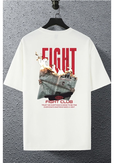Unisex Kadın Erkek Fight Club Baskılı Oversize T-shirt Beyaz Mck2036 Beyaz