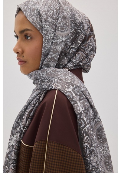 Mirsoy Scarf Eftelya Pamuk Etnik Desen Şal Açık Vizon