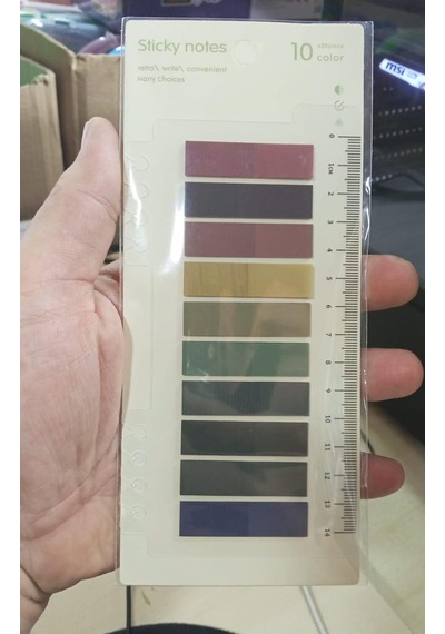 10 Renkli Cetvelli Şeffaf İndeks Sticker Retro Koyu Pastel Kitap İşaretleyici Yapışkanlı Not 200 Yaprak Çok Renkli