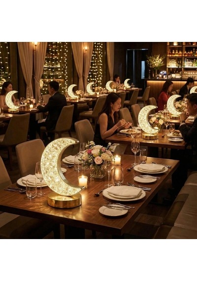 Hilal Ay Model Kristal Led Masa Lambası Dokunmatik, 3 Renk Işık Modlu, Şarjlı Mini Dekoratif Gece Çok Renkli
