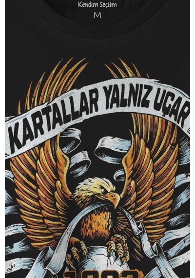 Kartal Kartallar Yalnız Uçar Baskılı Tişört Unisex T-shirt 001 Siyah