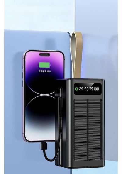 Solar 50.000 Mah Güneş Enerjili Led Işıklı Powerbank Şarj Aleti 4xusb Çıkış Çoklu Şarj Çıkışı Kablo Siyah Solar 50.000 Mah Güneş Enerjili Led Işıklı Powerbank Şarj Aleti 4xusb Çıkış Çoklu Şarj Çıkışı Kablo Siyah