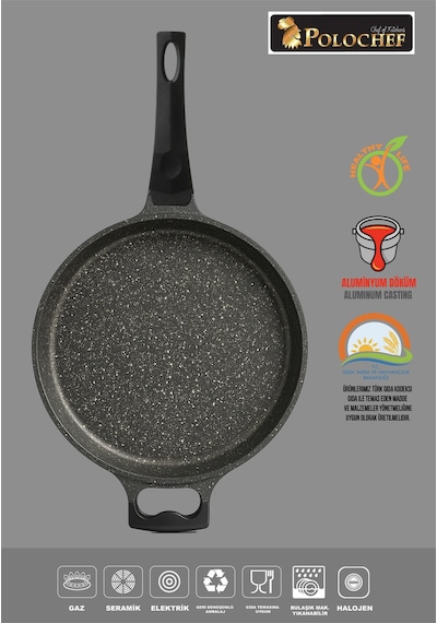 Polochef Derin Döküm Granit Yardımcı Kulplu Tava 28 Cm Siyah