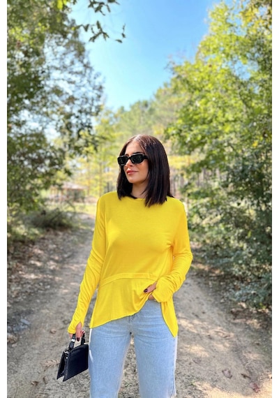 WeShaya Kadın Sarı Elleri Eldiven Detaylı, Asimetrik Kesim, Bisiklet Yaka, Eteği Pliseli, Salaş Spor Bluz Sari WeShaya Kadın Sarı Elleri Eldiven Detaylı, Asimetrik Kesim, Bisiklet Yaka, Eteği Pliseli, Salaş Spor Bluz Sari