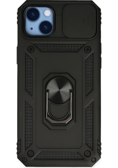 Apple iPhone  Uyumlu - 14 Plus Kılıf Pars Lens Yüzüklü Silikon - Siyah