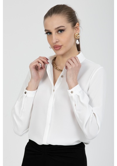 Pera Moda Basic Önü Kısa Arkası Uzun Küçük Ve Büyük Bedenli Jessica Gömlek Beyaz