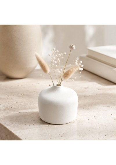 Mini Beyaz Dekoratif Vazo, 7 Cm, Mat Dokulu Minimalist Masa Üstü Vazo, Kuru Çiçek Ve Pampas İçin, İskandinav Japa Diğer