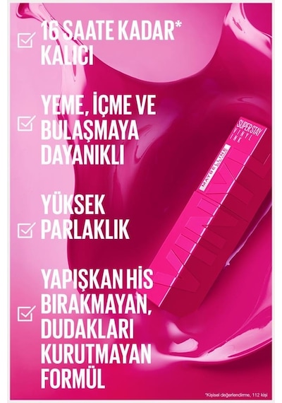 Maybelline New York Super Stay Vinyl Ink Uzun Süre Kalıcı Likit Parlak Ruj 160 Sultry