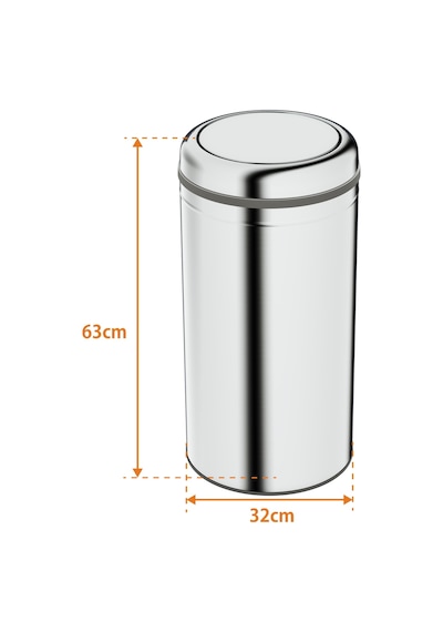 Aqua Bagno Basic Çöp Kovası - Sallanır Kapaklı 45 L, Parlak Krom Paslanmaz Krom
