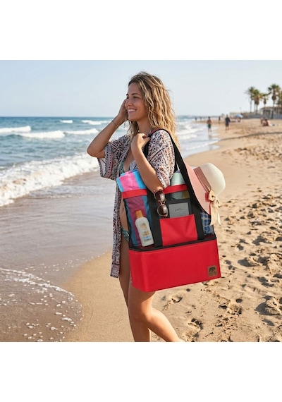 Kamp Ayısı Thermo Bag - Sıcak/soğuk Termal Korumalı Kamp, Piknik, Plaj Çantası 16+22 38 Lt Kırmızı