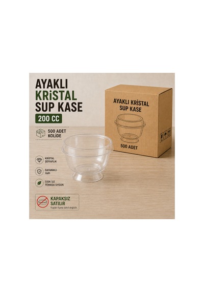 Ayaklı Kristal Sup Kase 200 Cc 500 Adet Şeffaf Plastik Kase - 918000720