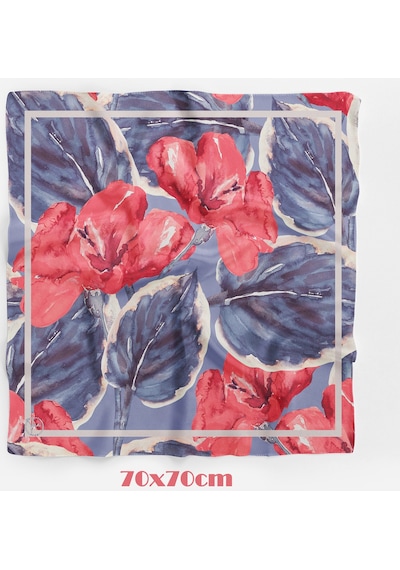 Kızıl Mavi Floral Desen 70 70cm Bandana/fular Çok Renkli