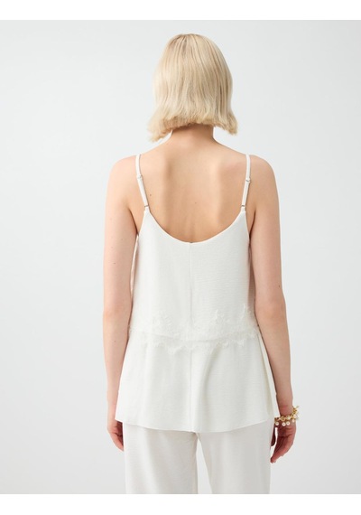 Jimmy Key Jimmy Key Beyaz Askılı Dantel Detaylı Örme Bluz 6sw037427100
