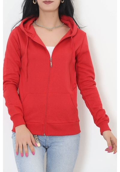 Bensu Store - Kapşonlu Fermuarlı Sweat Kırmızı - 11866.108. 001