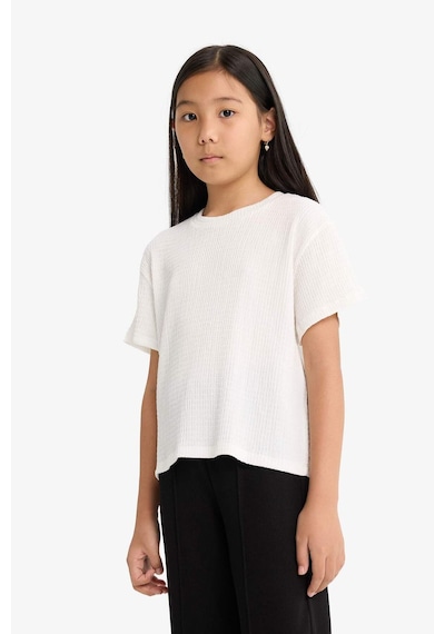 Defacto Kız Çocuk Oversize Geniş Kalıp Bisiklet Yaka Kısa Kollu Tişört G1709a825auer134 Ekru