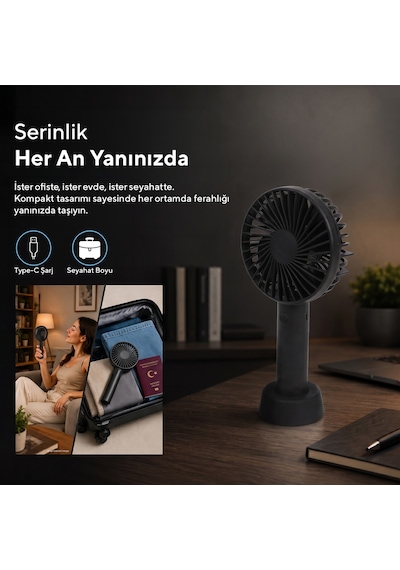 Kumtel Şarj Edilebilir Mini El Vantilatörü Type-c Şarjlı 3 Kademeli 400 Mah Hff-02c