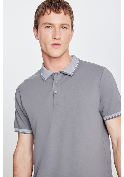 Ac&Co / Altınyıldız Classics Düğmeli Polo Yaka Cepsiz Slim Fit Erkek Tişört Gri